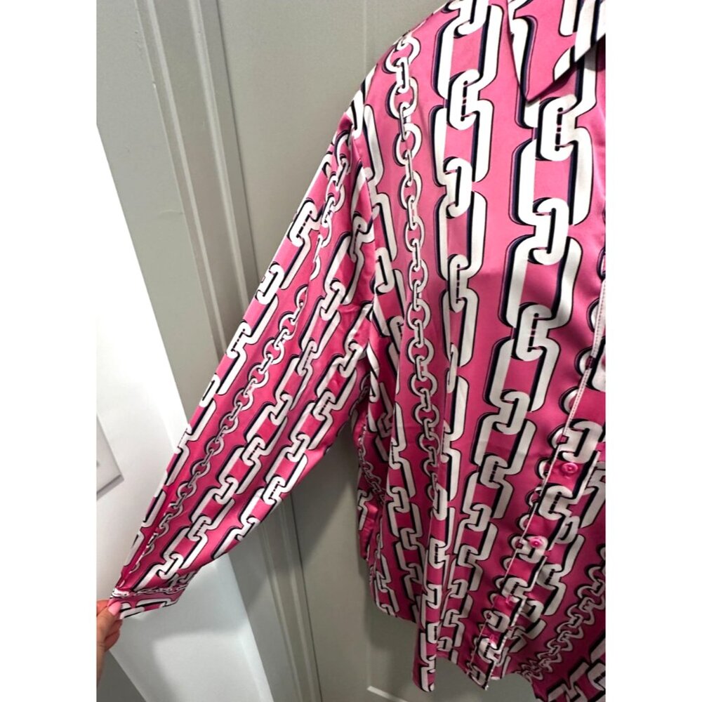 Maison d'Amelie Paris Women's Pink Chain Print Long Sleeve Blouse Top Sz XL NWT - Picture 8 of 10